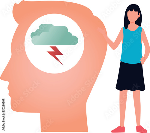 The girl is standing next to human brain power.