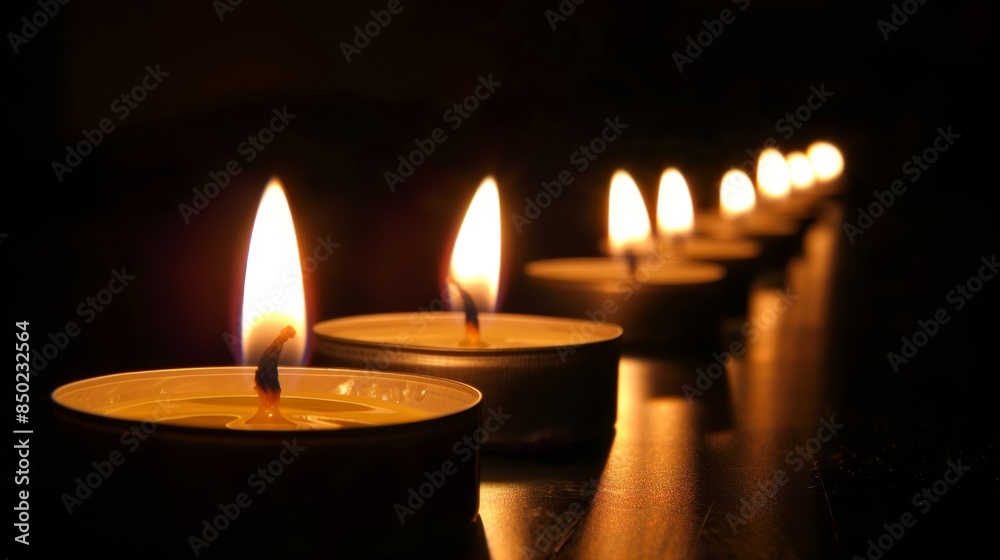 row of candles burning in a dark room symbolize. concept hope and faith for designer . row of candles burning in a dark room symbolize. concept hope and faith for designer .