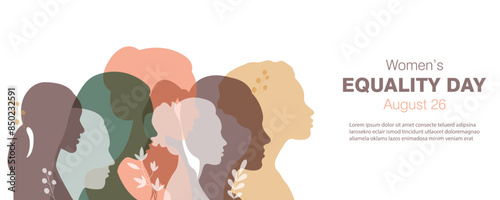 Women's Equality Day banner.Vector illustration with silhouettes of women.