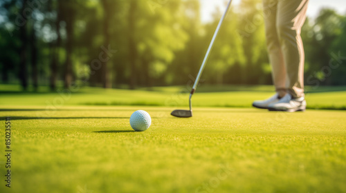 Closeup of a Golfer Playing in Sunny Midday Weather