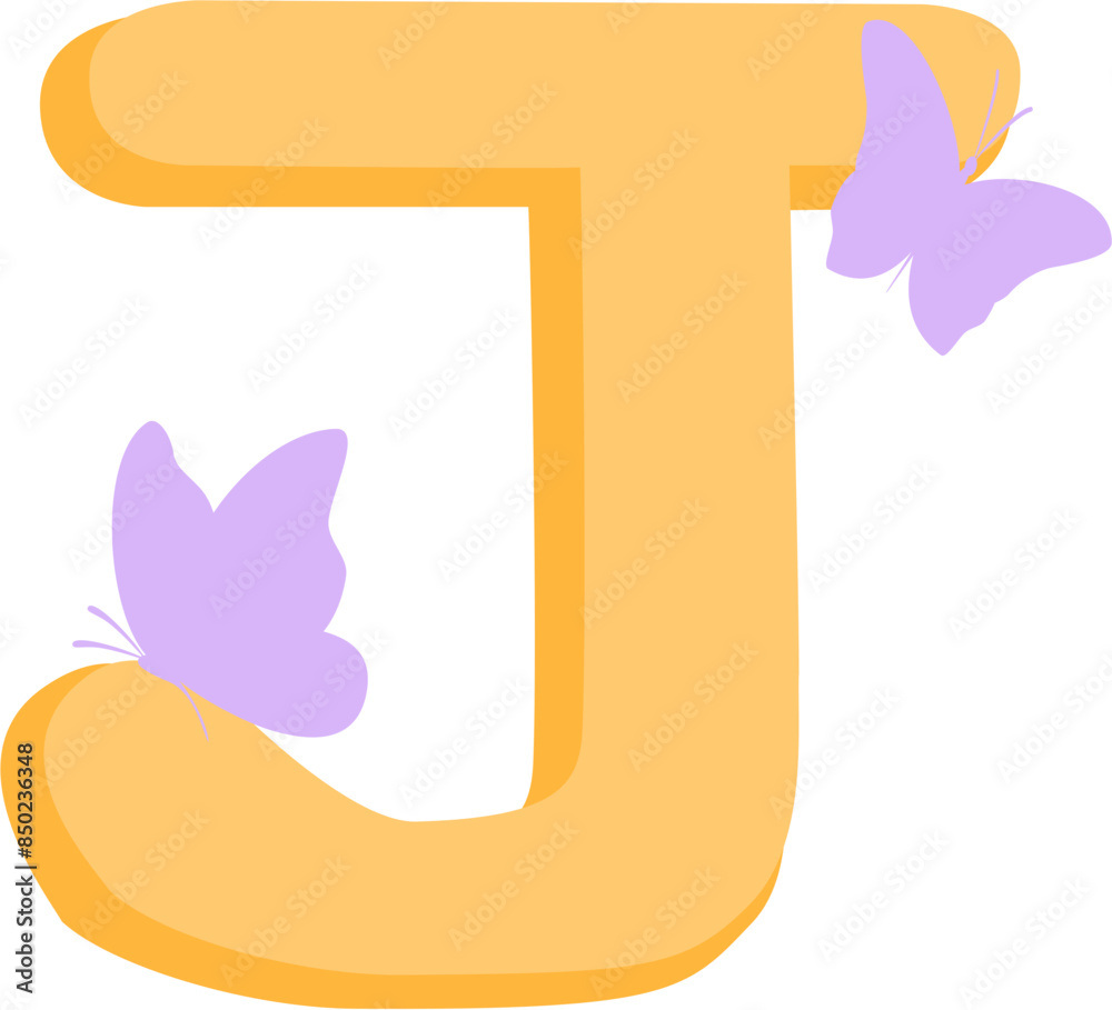 Naklejka premium alphabet letter J, J, j, letter J, English letters, butterfly, letters, English letters