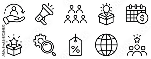 Online Marketing Icon Set Streamlined Line Style Collection for Digital Strategies