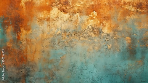 Glinting copper surface with rich patina photo