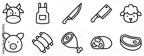 Butcher Icon Set A Sleek Line Style Collection for Meat Lover