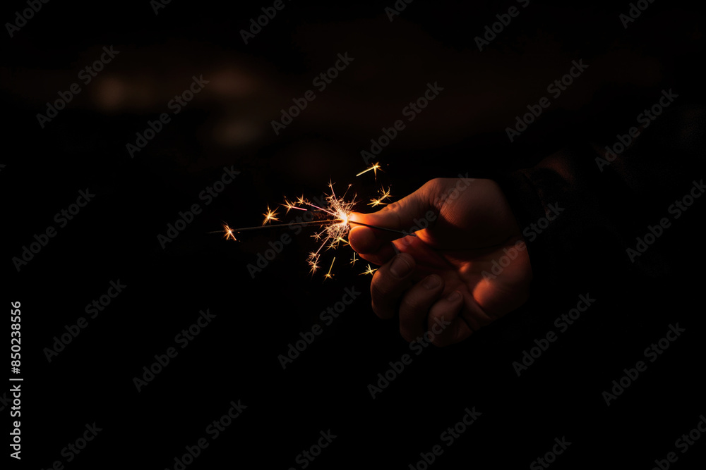 Hand Holding Sparkler in Dark Background Celebrating Night Event with Bright Light. Hand Holding Sparkler in Dark Background Celebrating Night Event with Bright Light.