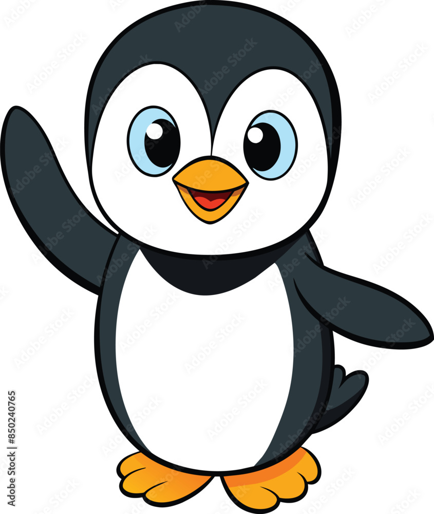 Fototapeta premium cute baby penguin cartoon Vector illustration waving isolated on a white background 