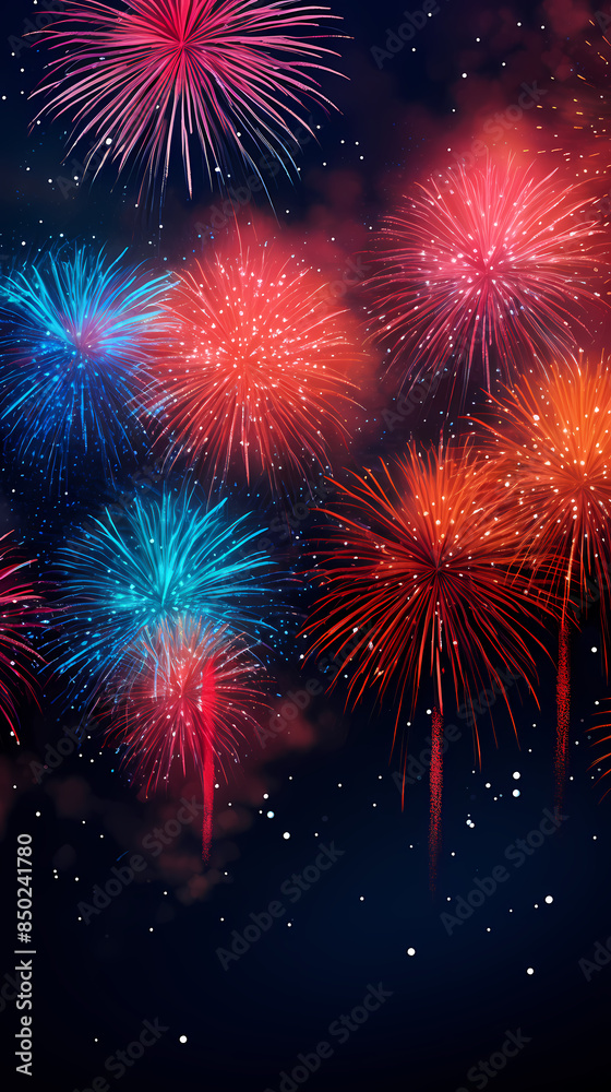 Fototapeta premium Festive colorful fireworks light up the night sky