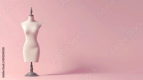 A white sewing mannequin stand against pink background, fashion design, sewing, or retail display concepts