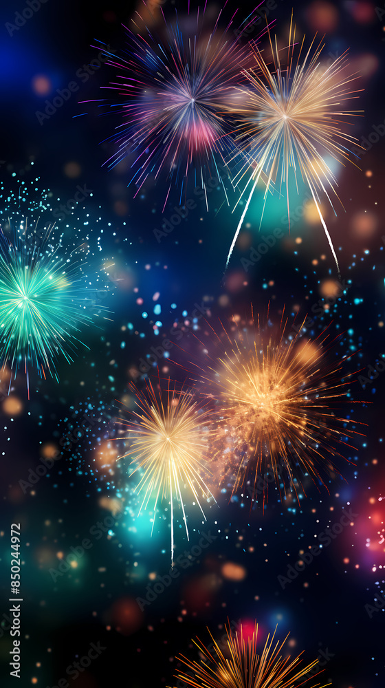 Fototapeta premium Festive colorful fireworks light up the night sky