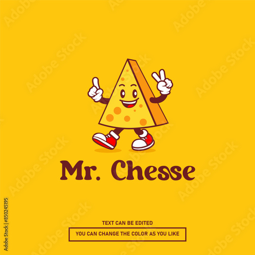 Retro cartoon style, illustration of happy cheese character