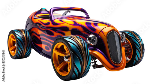 Custom Hot Rod With Flame Design and Blue Tires