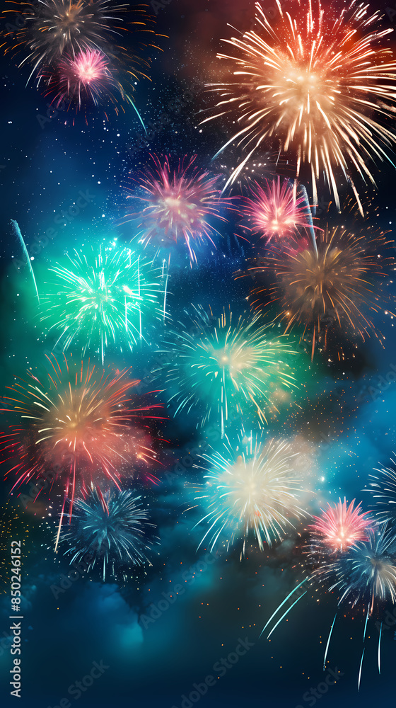 Naklejka premium Festive colorful fireworks light up the night sky