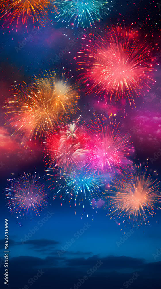 Fototapeta premium Festive colorful fireworks light up the night sky
