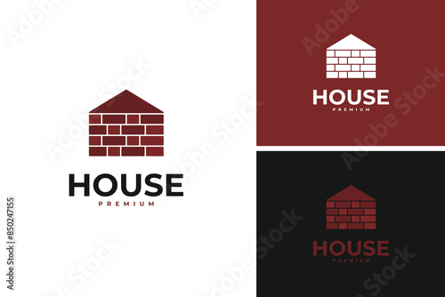 Brick forming a house logo design template vector illustration idea