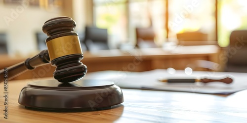 Judges gavel on desk in law office closeup shot. Concept Law Office, Judge's Gavel, Close-up Shot, Legal Profession, Interior Design