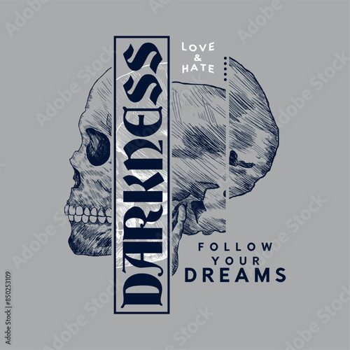 textile print design with human skull sketch as vector
