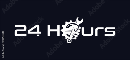 Mechanical technology logo, fast repair shop logo symbol, fast machine maintenance. piston spare parts