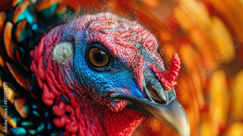 The image shows a close-up of a turkey's head photo