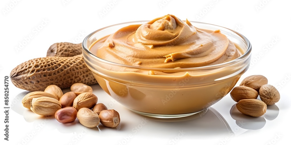 glass bowl of peanut butter and peanuts glass bowl of peanut butter and peanuts