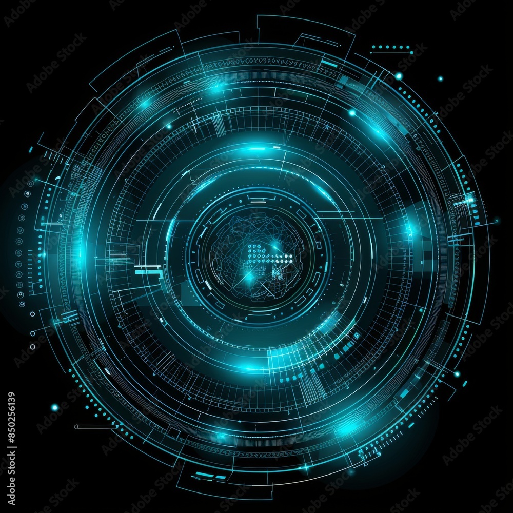 A futuristic digital circular interface with glowing blue lines and holographic elements, representing advanced technology in the field of data science or computer engineering. A futuristic digital circular interface with glowing blue lines and holographic elements, representing advanced technology in the field of data science or computer engineering.