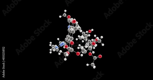 Rifampicin molecule, rotating 3D model of ansamycin antibiotic, looped video on a black background photo