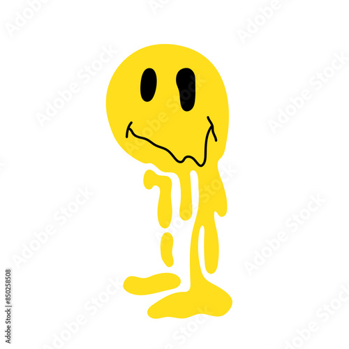 Dripping emoticon flat style. Funny face on a white background. Retro badges, 2000s badges.
