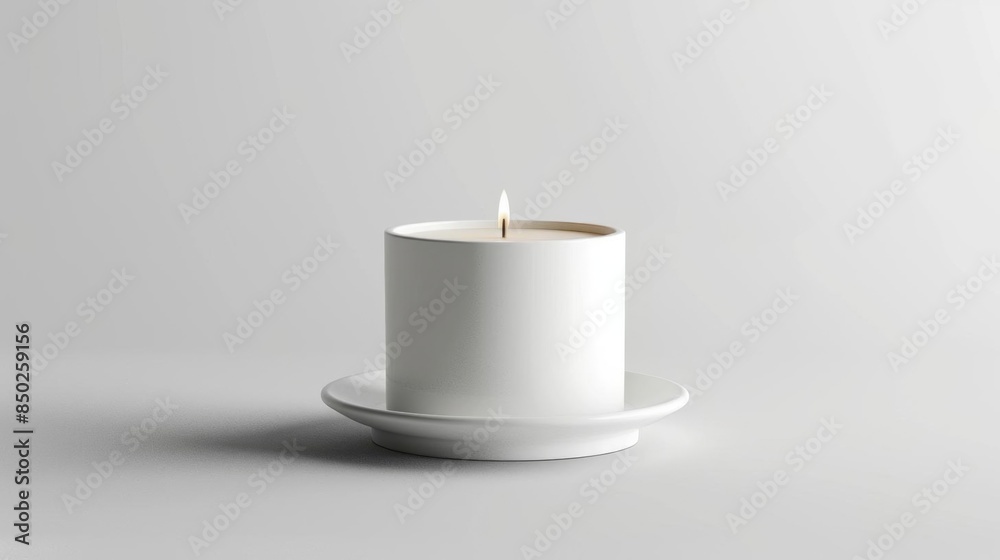 Minimalist photo of a white candle on a plate against a neutral background Minimalist photo of a white candle on a plate against a neutral background
