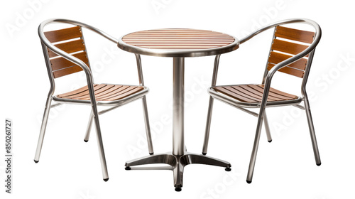 Aluminum And Wood Outdoor Table Set With Two Chairs