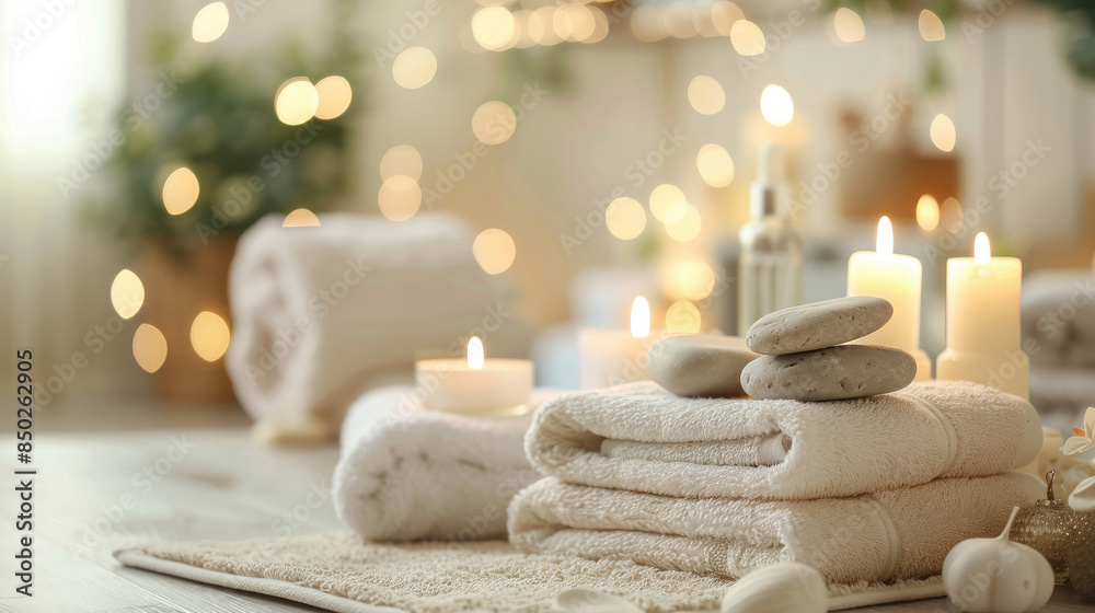 Serene Spa Treatment Flatlay, Natural Creams, Moisturizing Products, and Massage Stones