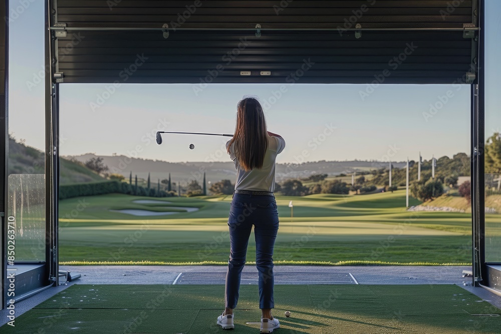 Fototapeta premium Swinging golf ball, silhouette