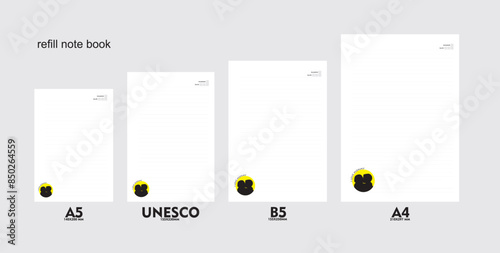 A5, A4, B5 size notebook design with a colored background decorated with mother and child love. vector a set