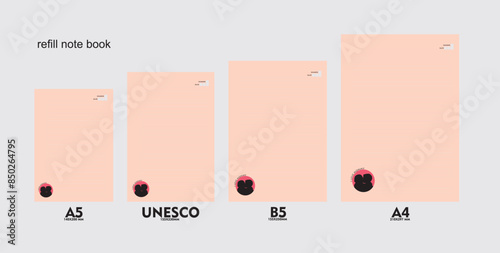 A5, A4, B5 size notebook design with a colored background decorated with mother and child love. vector a set