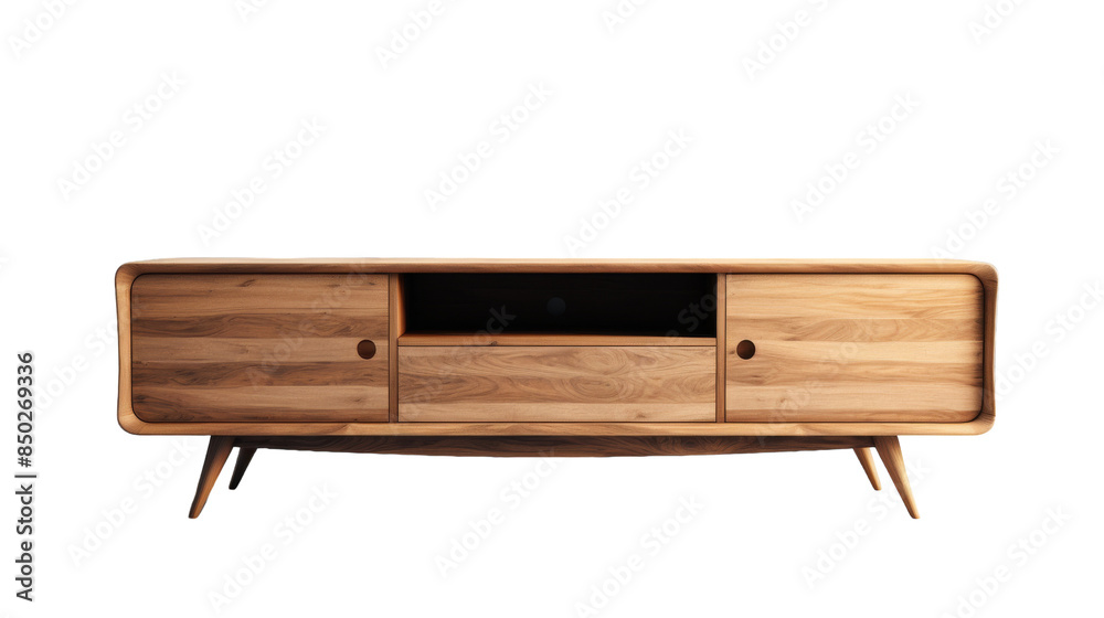 Modern Wooden Entertainment Console With Curved Edges and Tapered Legs Modern Wooden Entertainment Console With Curved Edges and Tapered Legs