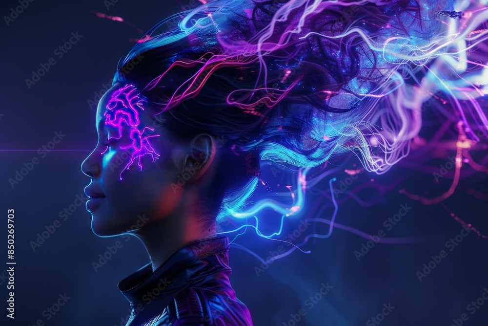 woman with glowing brain woman with glowing brain