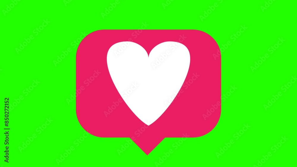 Green screen chroma key animated red heart message shape tiktok notification liking. pulsating display Green screen chroma key animated red heart message shape tiktok notification liking. pulsating display