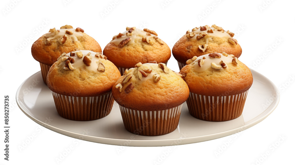 Glazed Pecan Muffins on White Plate Glazed Pecan Muffins on White Plate