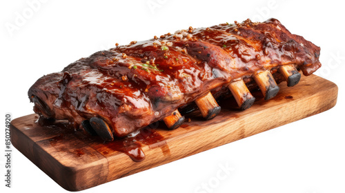 Glazed Pork Ribs on Wooden Cutting Board