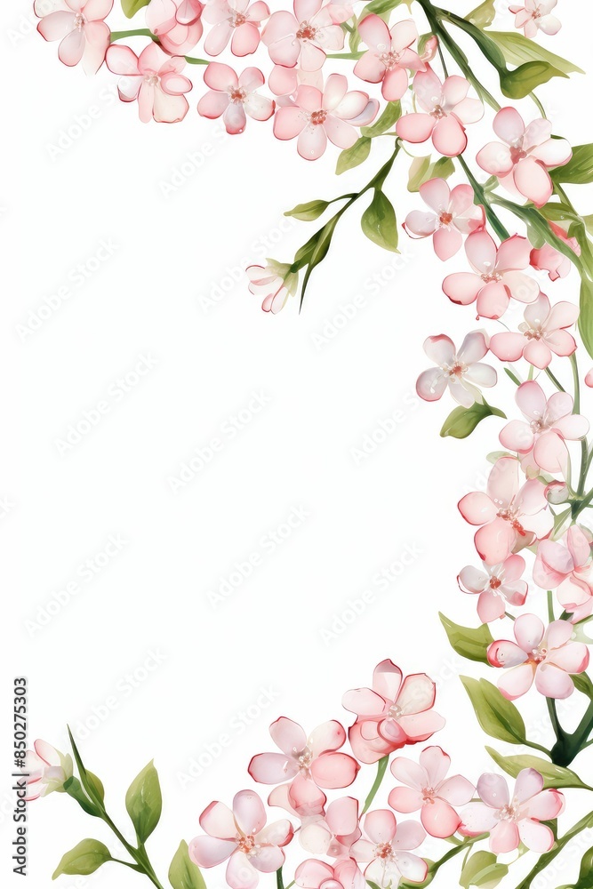 Obraz premium bouvardia themed frame or border for photos .with clusters of small pink and white flowers. watercolor illustration, white color background. 