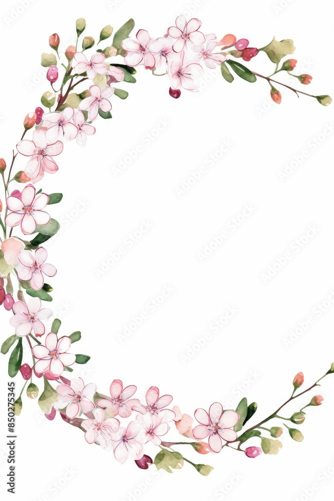 bouvardia themed frame or border for photos .with clusters of small pink and white flowers. watercolor illustration, white color background. bouvardia themed frame or border for photos .with clusters of small pink and white flowers. watercolor illustration, white color background.