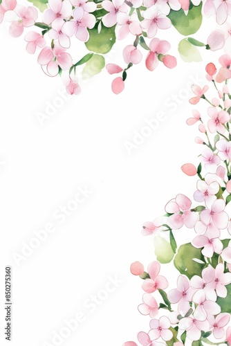 bouvardia themed frame or border for photos .with clusters of small pink and white flowers. watercolor illustration, white color background. 
