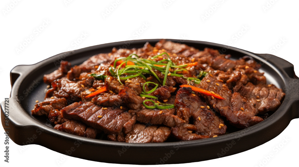 Grilled Beef Sizzling Plate With Scallions and Sesame Seeds Grilled Beef Sizzling Plate With Scallions and Sesame Seeds