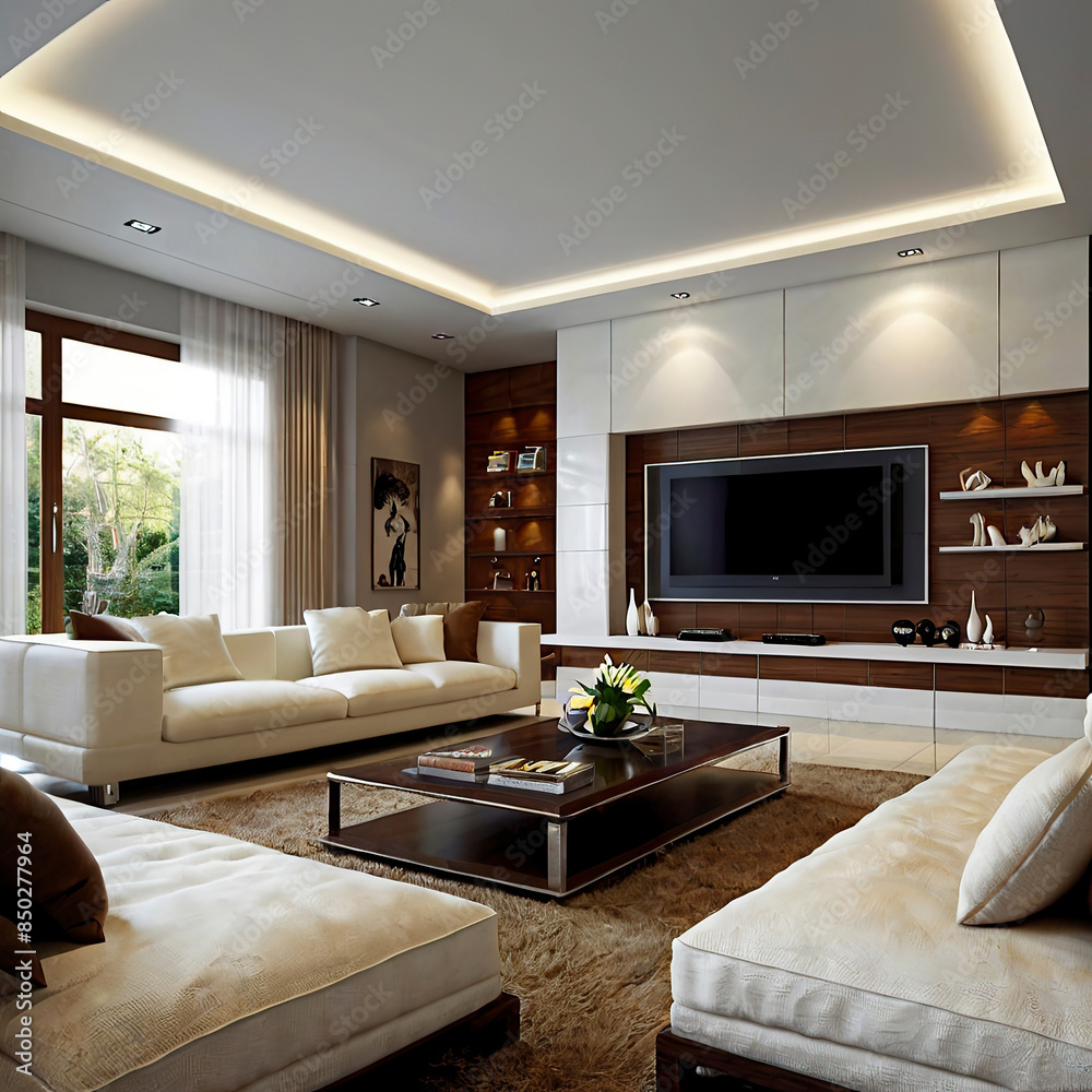 Fototapeta premium modern living room interior design with white sofa