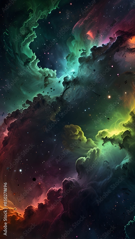 Obraz premium sky with stars and , grenn and blue light