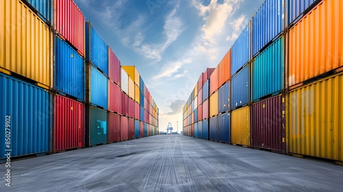 Wallpaper Mural Stack of Container Cargo Ships neat in international Port with blue sky. Logistic international. Torontodigital.ca