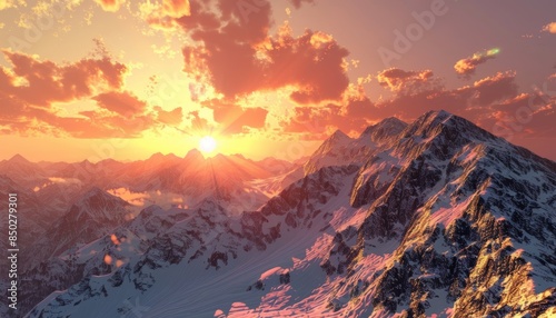Stunning high quality image of a vibrant sunset over mountain range on a beautiful sunny day