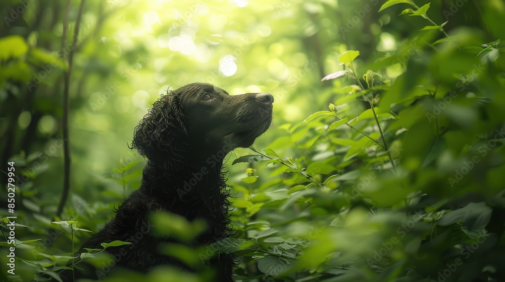 Curly-Coated Retriever Engaged in Exploratory Sniffing Behavior Curly-Coated Retriever Engaged in Exploratory Sniffing Behavior