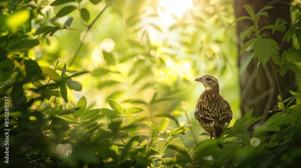 Obraz premium Curious Coturnix Quail Investigating Surroundings in Natural Habitat
