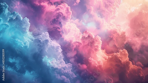 Colorful gradient clouds span varying shades from bright blue to pink and orange, resembling a nebula in the sky photo