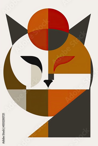 Animal in geometrtic pattern, bauhaus style. World Veterinary Day. Holiday concept. Template for background, banner, card, poster with text inscription. photo