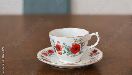 Vintage tea cup on a wooden table